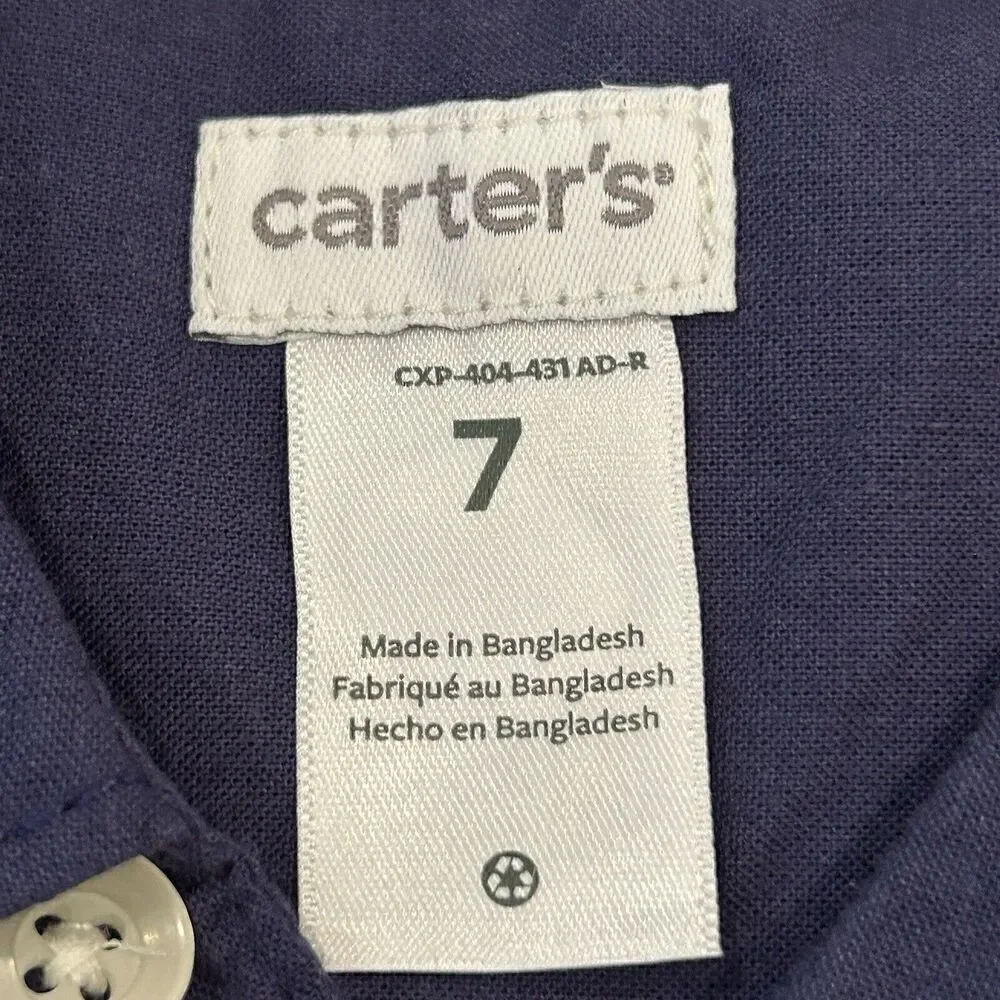 CARTER’S Kid Blue Striped and Solid Short Sleeved Button Front Shirt Boys Size 7